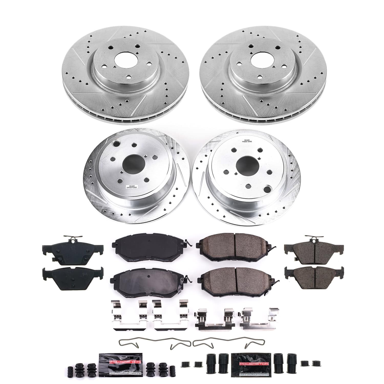 Power Stop K9166 Z23 Carbon-Fiber Ceramic Brake Pads and Front and Rear Drilled and Slotted Rotors Brake Kit For Subaru WRX 2021 [Application Specific]