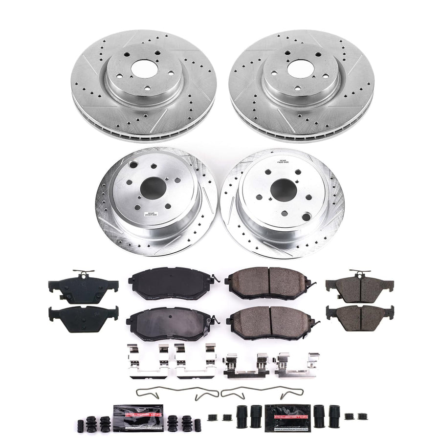 Power Stop K9166 Z23 Carbon-Fiber Ceramic Brake Pads and Front and Rear Drilled and Slotted Rotors Brake Kit For Subaru WRX 2021 [Application Specific]