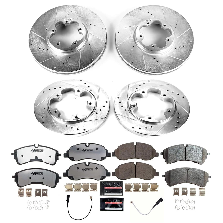 POWERSTOP Z36 Truck & Tow Front and Rear Carbon-Fiber Ceramic Brake Pads with Drilled and Slotted Rotors Brake Kit [Vehicle Specific] For Ford Transit-, Ford Transit-, Ford Transit [Model Specific]