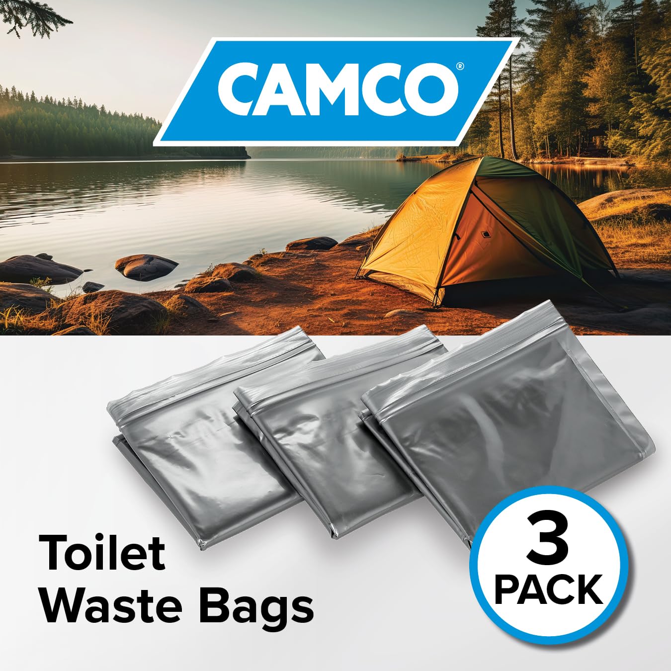 Camco Waste Toilet Bags - Durable Double Bag Design is Leak-Proof - Inner Bag Gels Any Liquid - Great for Camping, Hiking and Hunting and More - 3 Pack (41547)