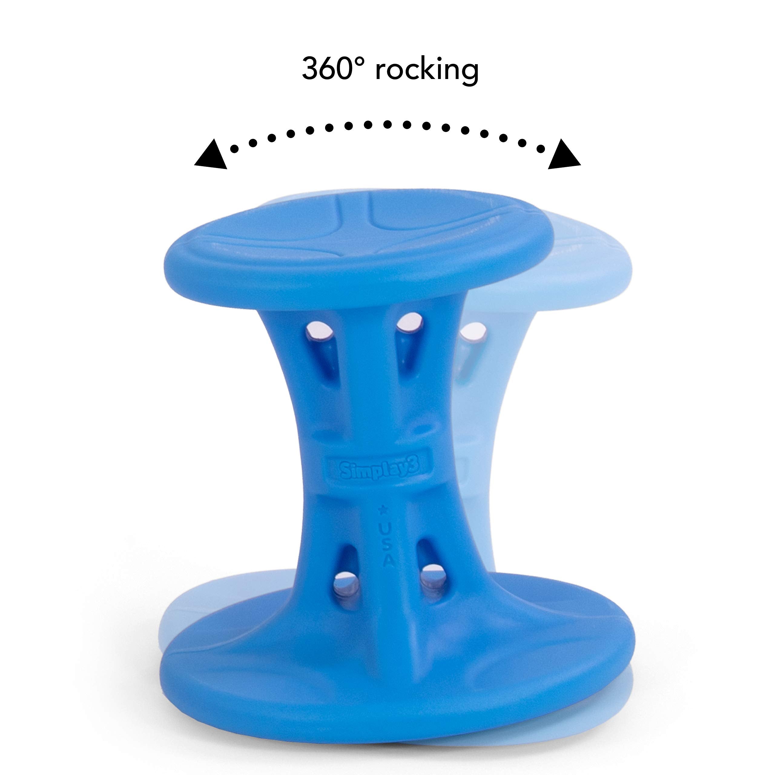Simplay3 Wiggle/Wobble Play Around Kids Flexible Active Sitting Chair/Stool (Single Stool) to Improve Focus, Posture, Strengthen Core - Ages (5-8) 14 inch Blue - Made in The USA