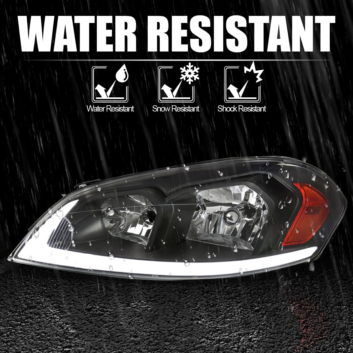Black Headlights w/Switchback LED Signals SPEC-D TUNING Compatible with 2006-2013 Chevy Impala, Left + Right Pair Headlamps Assembly