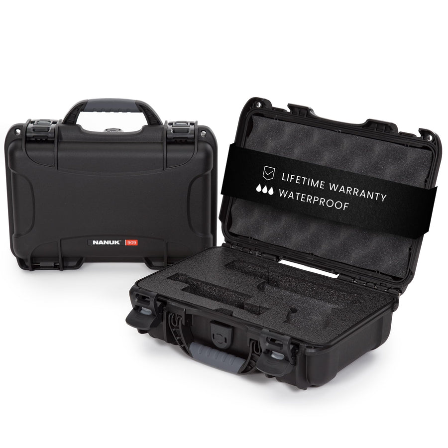 Hard Case NANUK 909 with Custom Foam Insert for Glock, IP67 Waterproof & Crushproof, Rugged Construction for Ultimate Protection, Made in Canada – Black (12.6” x 9” x 4.4”)