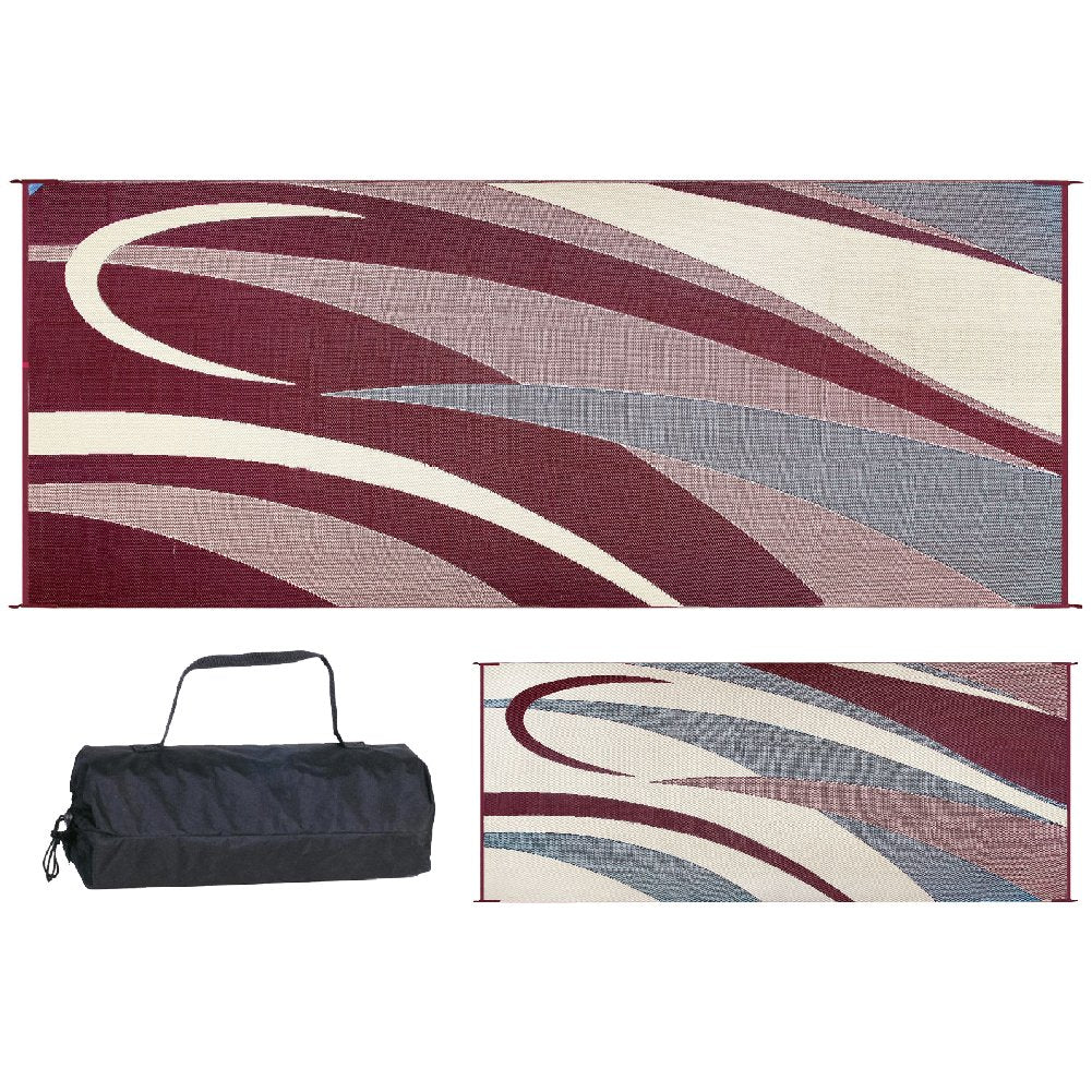 Camping Stylish Reversible Graphic Patio Mat - 8' x 20', Burgundy/Black