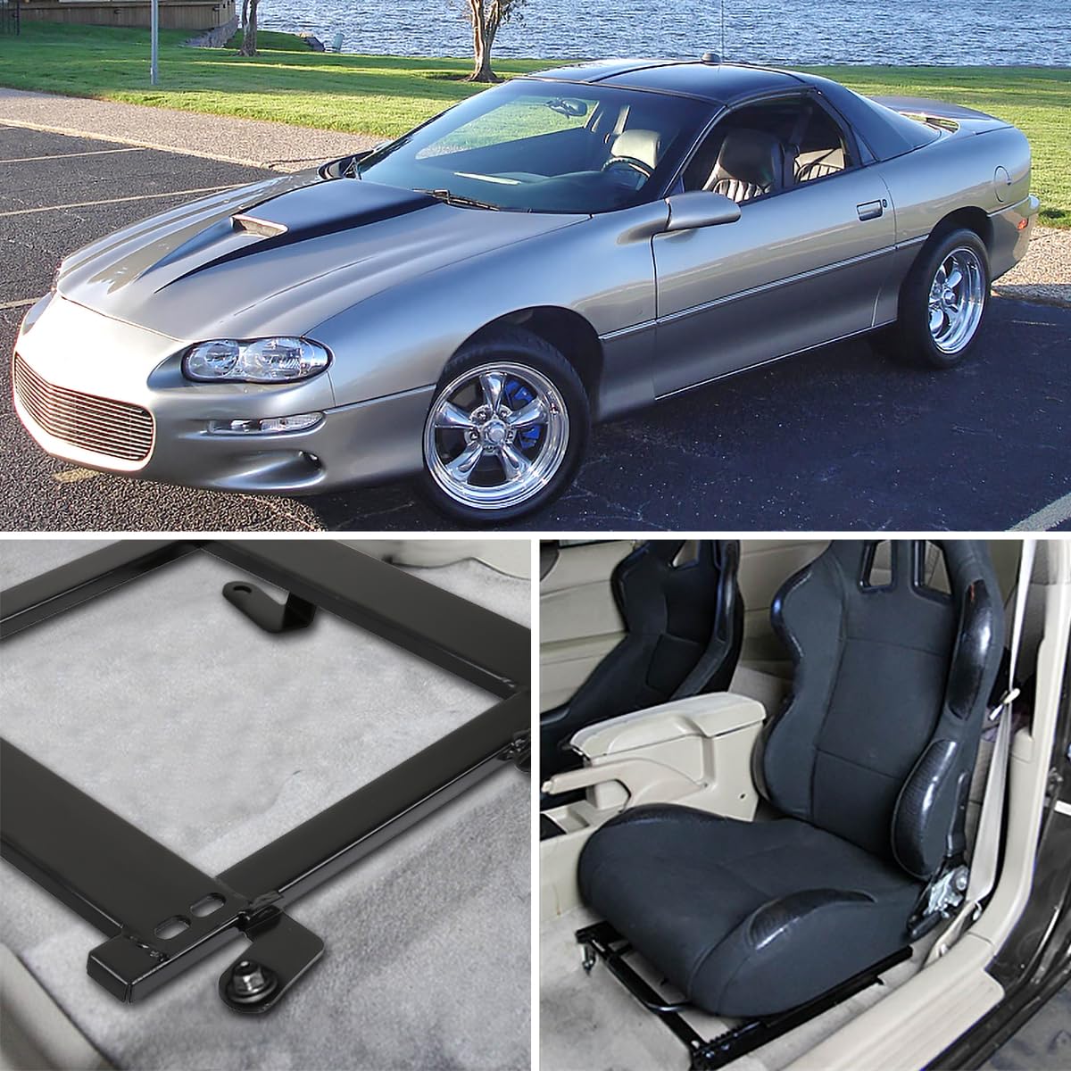 Black Spec-D Tuning Racing Seat Mounting Brackets Rail Track Pair Compatible with 1993-2002 Chevy Camaro