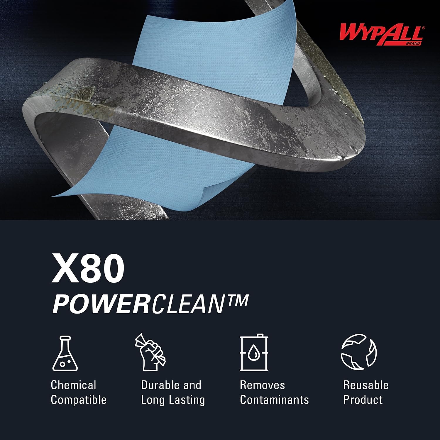 WypAll Kimberly-Clark 41041 X80 Wipers, BRAG Box, HYDROKNIT, Blue, 12 1/2 x 16 4/5, 160 Wipers/Carton