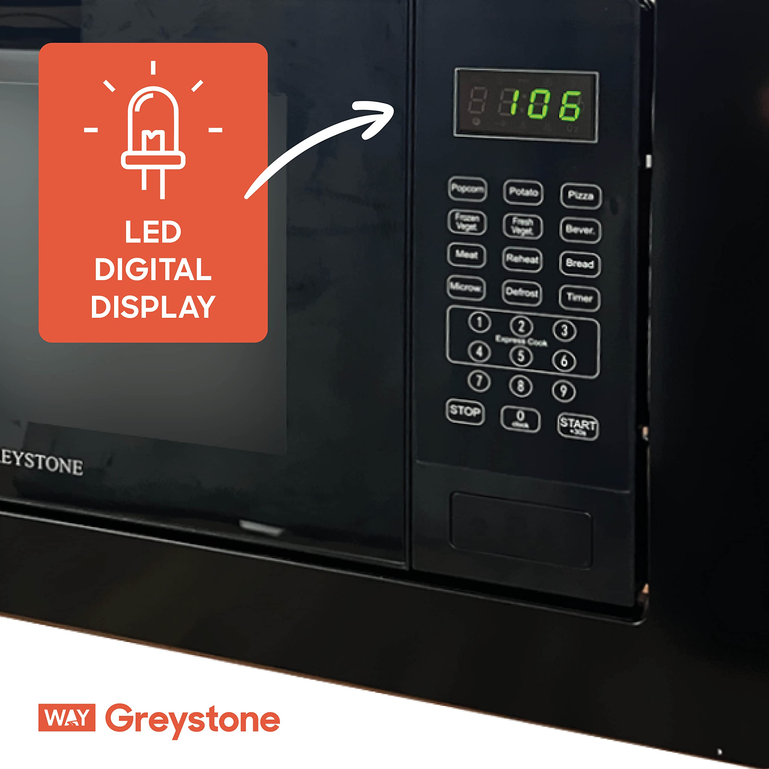 Built-In Greystone 0.9 Cubic Foot Microwave, Digital Touchpad, LED Display, Includes Trim, Black