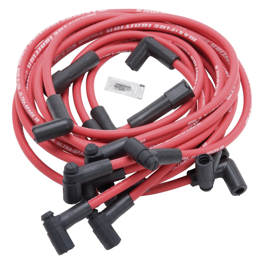 Spark Plug Set Edelbrock 22713 SBC 78-86 V8 HEI 50 ohm Resistance RED Wire (Set of 8)