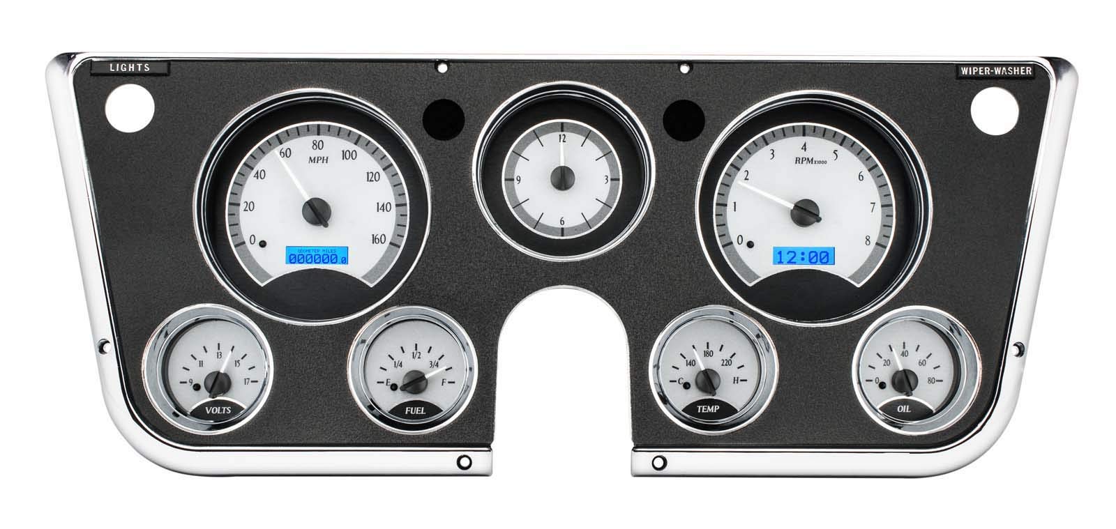Dakota Digital Analog Dash Gauge & Clock 67 - 72 Chevy Pickup Truck Silver Alloy Blue VHX-67C-PA-S-B