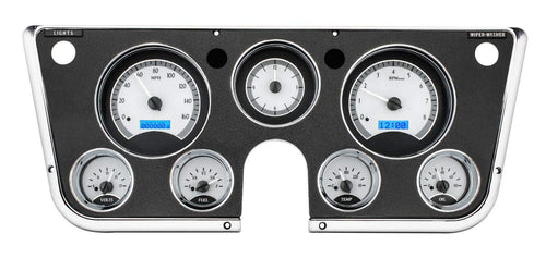 Dakota Digital Analog Dash Gauge & Clock 67 - 72 Chevy Pickup Truck Silver Alloy Blue VHX-67C-PA-S-B