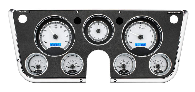 Dakota Digital Analog Dash Gauge & Clock 67 - 72 Chevy Pickup Truck Silver Alloy Blue VHX-67C-PA-S-B