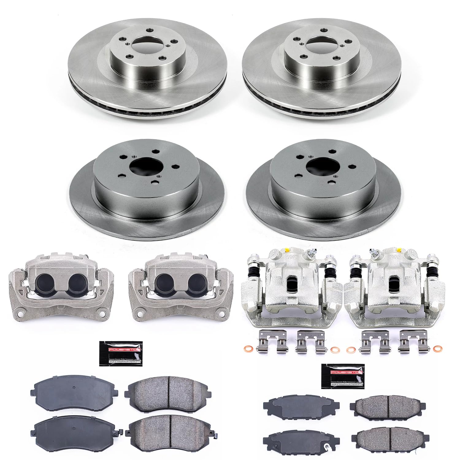 Power Stop KCOE4081 Replacement Autospeciality Front and Rear Caliper Kit- OE Rotors, Ceramic Brake Pads, Calipers For Subaru Legacy 2005, Subaru Outback 2005 [Model Specific]