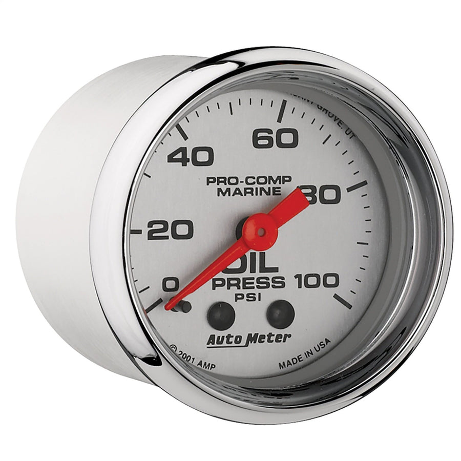 Gauge AutoMeter 200790-35 Oil Pressure (Marine Chrome Ultra-Lite 2 1/16", 100Psi, Mechanical, Marine Chrome)