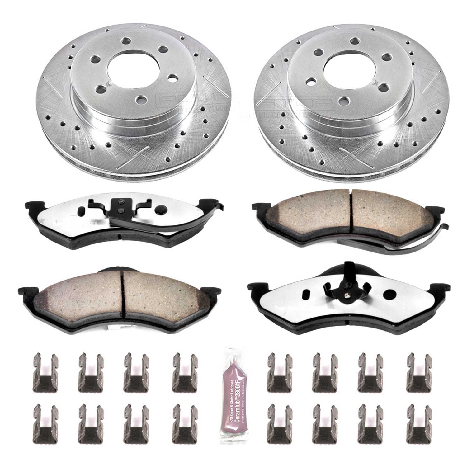 Power Stop Front Brake Kit For 1998 1999 Dodge Durango 1999 Dodge Dakota - Truck & Tow Carbon Fiber Ceramic Brake Pads & Drilled and Slotted Rotors Replacement, K2138-36