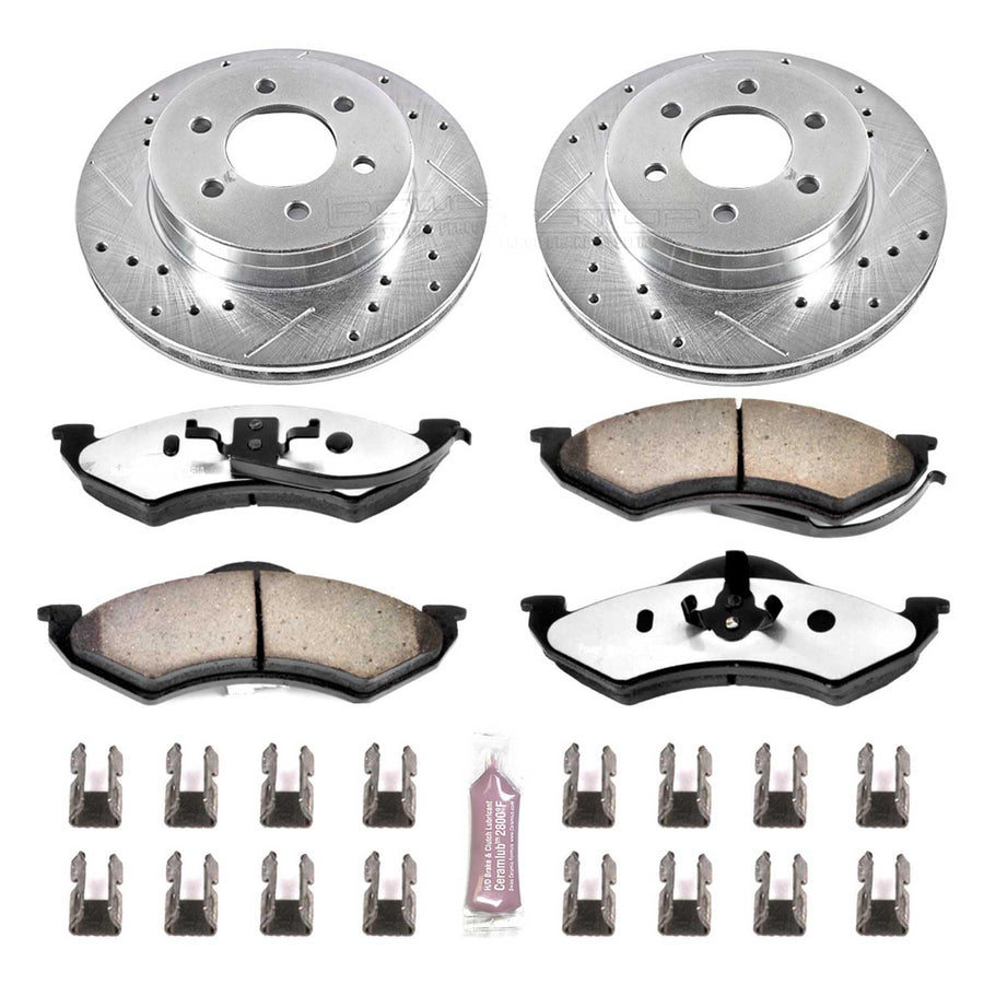 Power Stop Front Brake Kit For 1998 1999 Dodge Durango 1999 Dodge Dakota - Truck & Tow Carbon Fiber Ceramic Brake Pads & Drilled and Slotted Rotors Replacement, K2138-36