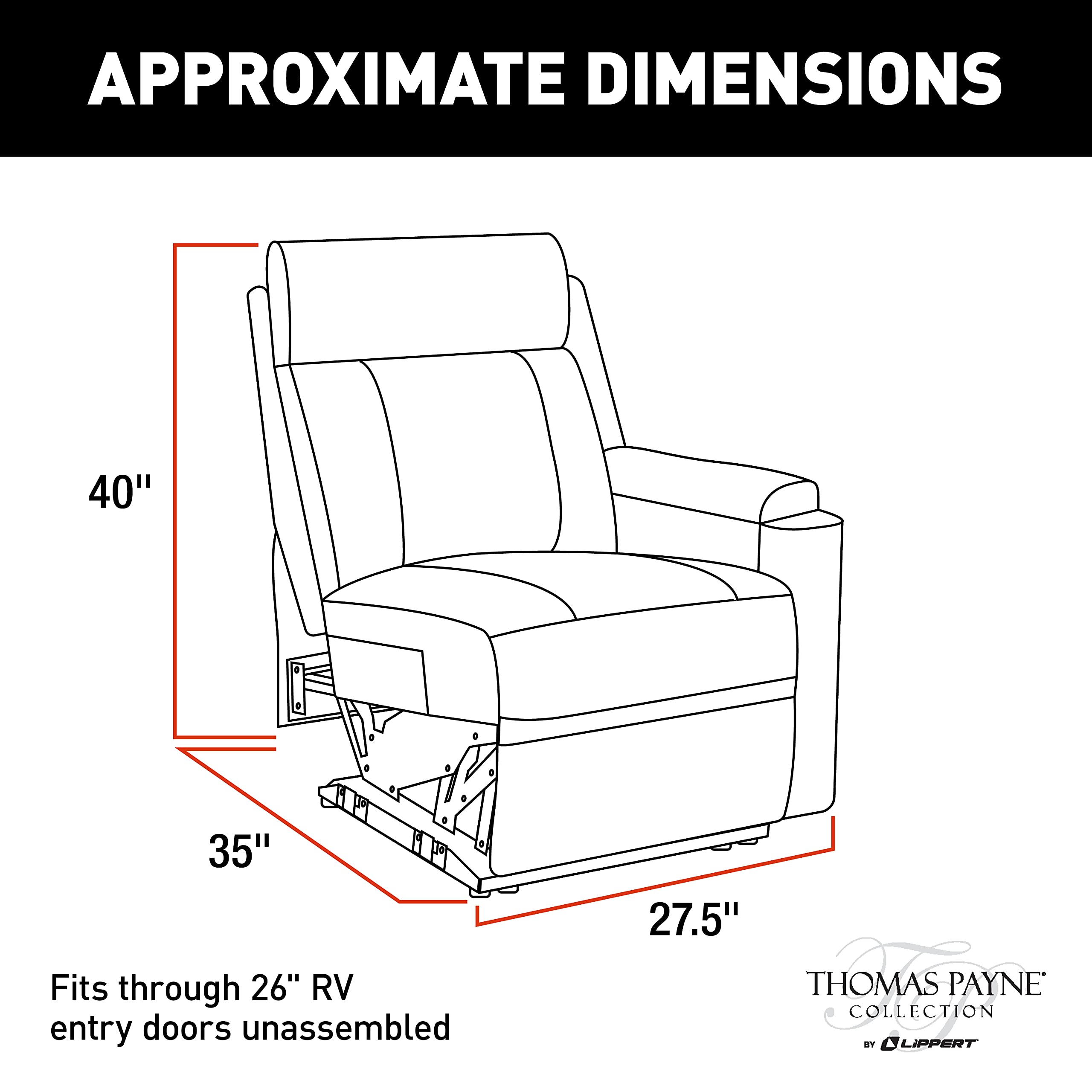 Left Hand Recliner THOMAS PAYNE Theater Seating Collection for 5th Wheel RVs, Travel Trailers and Motorhomes