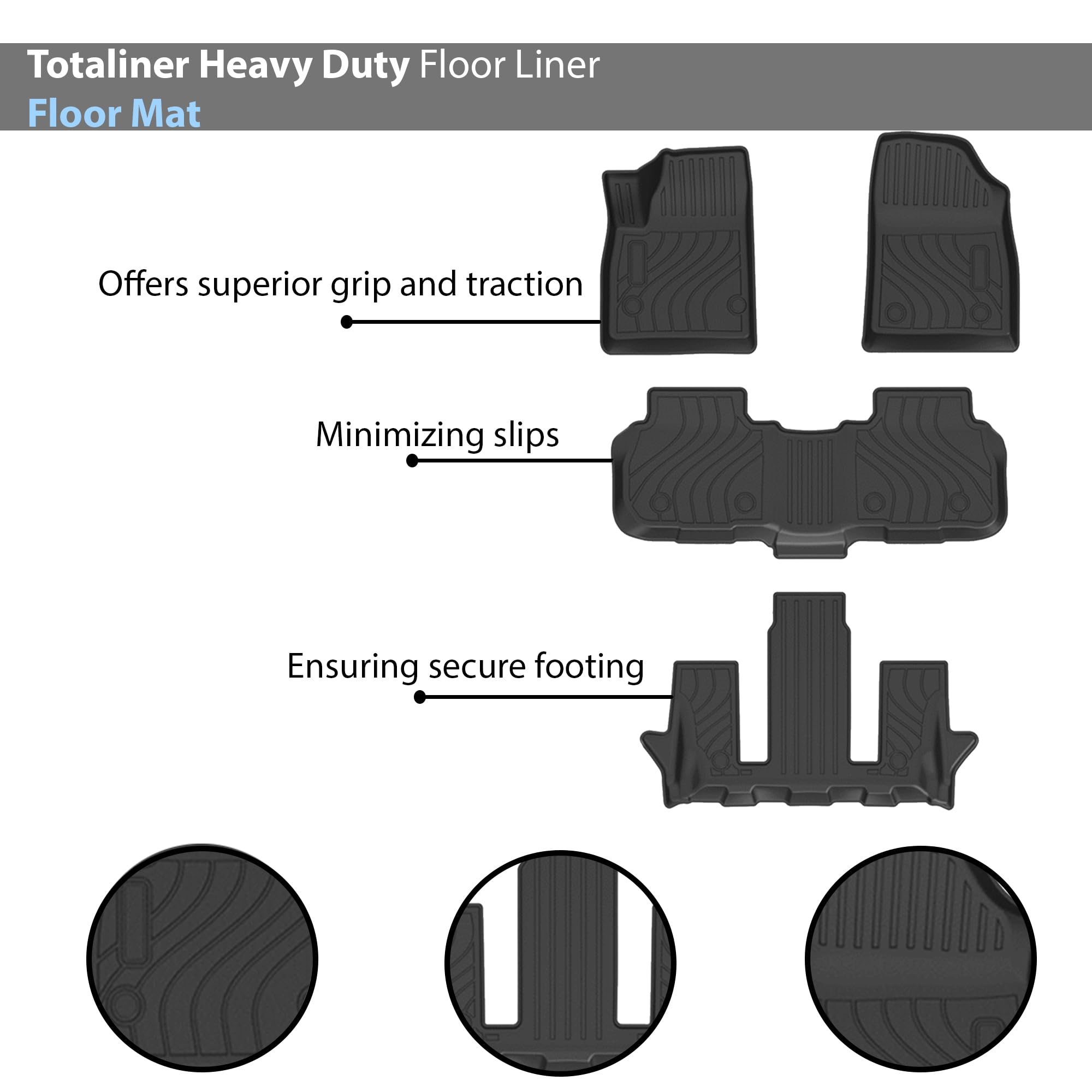 TOTALINER Black Horse Heavy Duty Floor Mat Anti-Skid Black 1.37'' Thickness Compatible with 2017-2023 GMC Acadia-FMGAC21