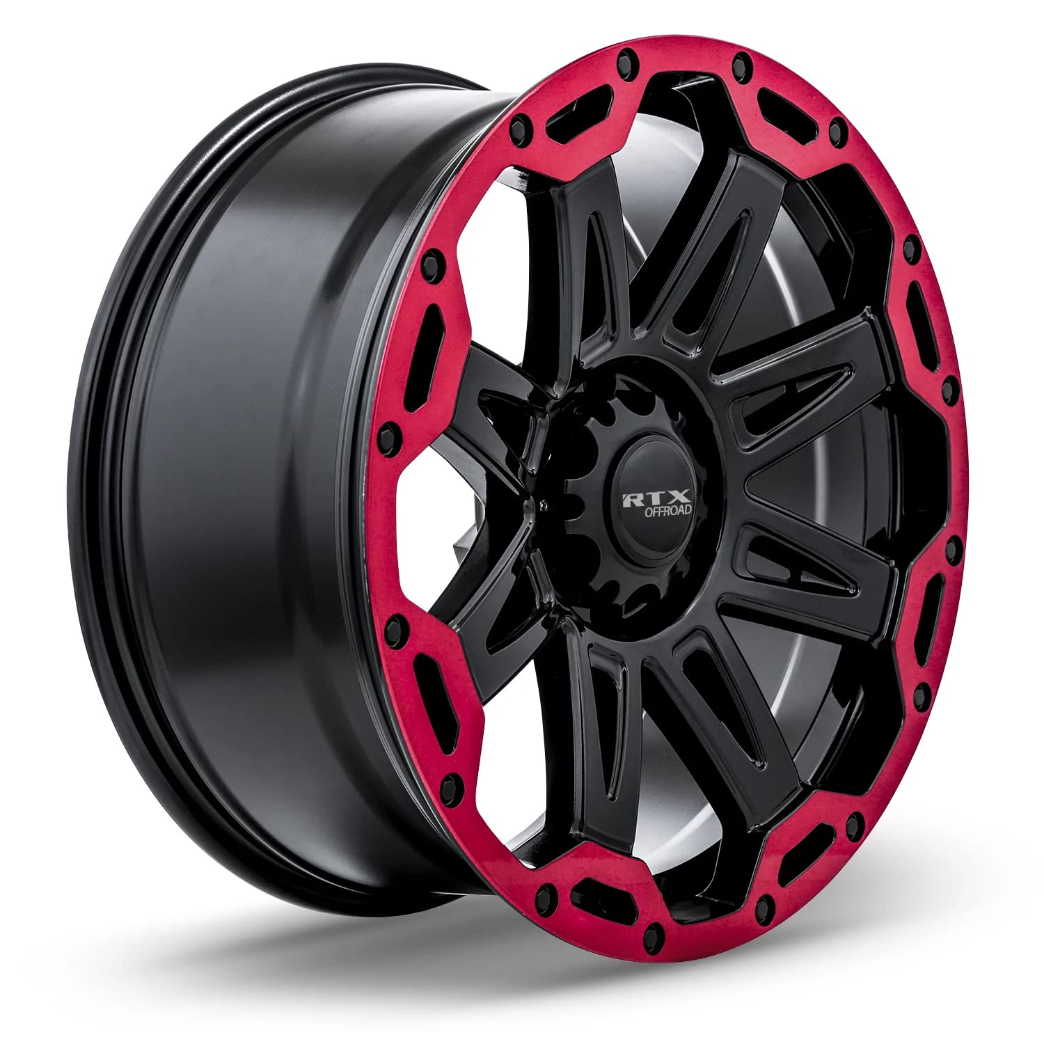 Custom RTX GOBI Wheel - 18x9, 10 Offset, 6x139.7 Bolt Pattern, 78.1mm Hub - Gloss Black with Red Lip Rim