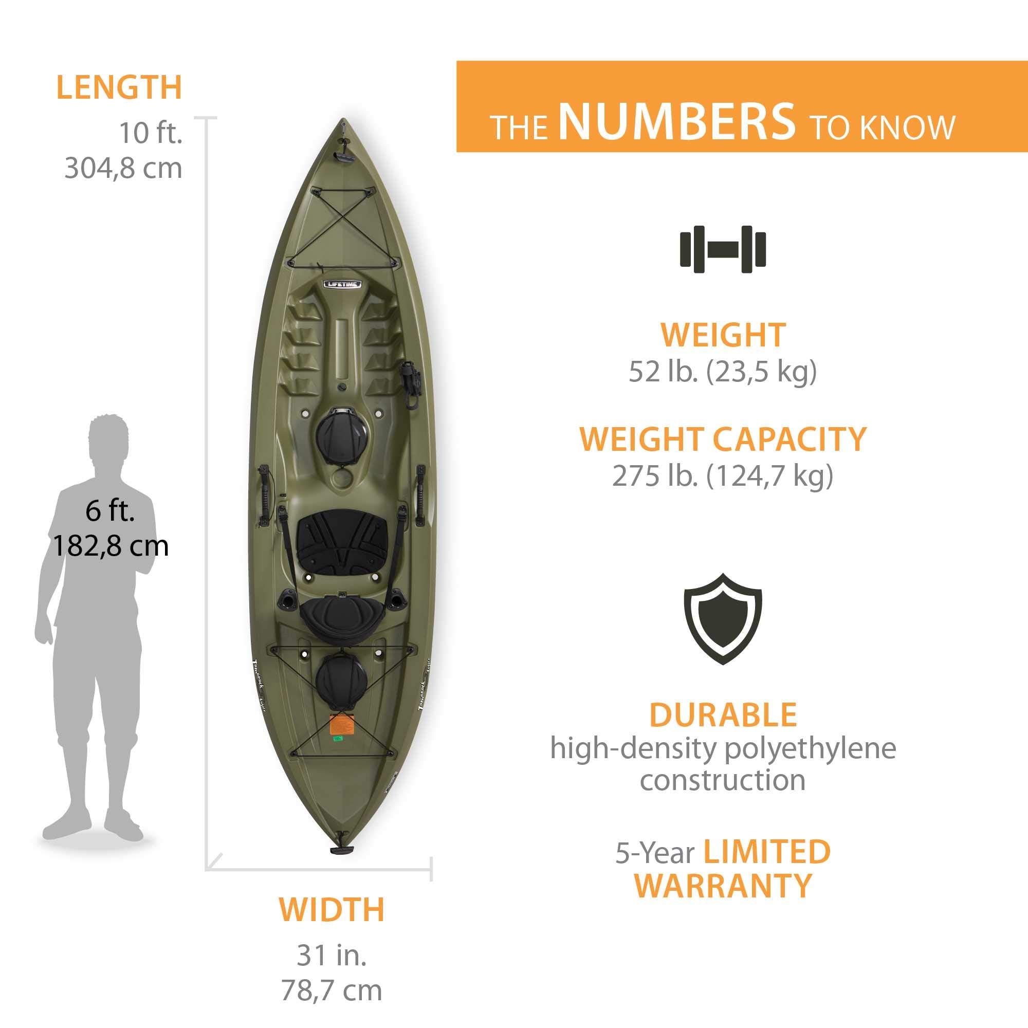 Tamarack Lifetime Angler Sit-On-Top Kayak, Olive, 120"