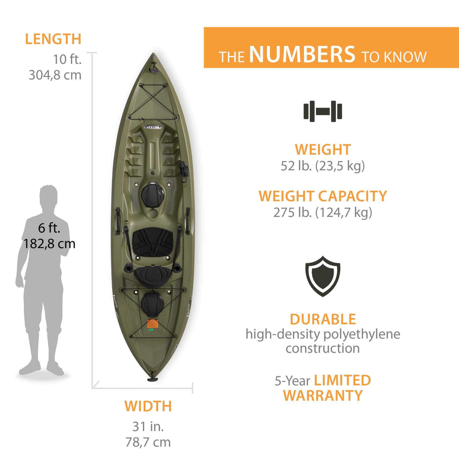 Tamarack Lifetime Angler Sit-On-Top Kayak, Olive, 120"
