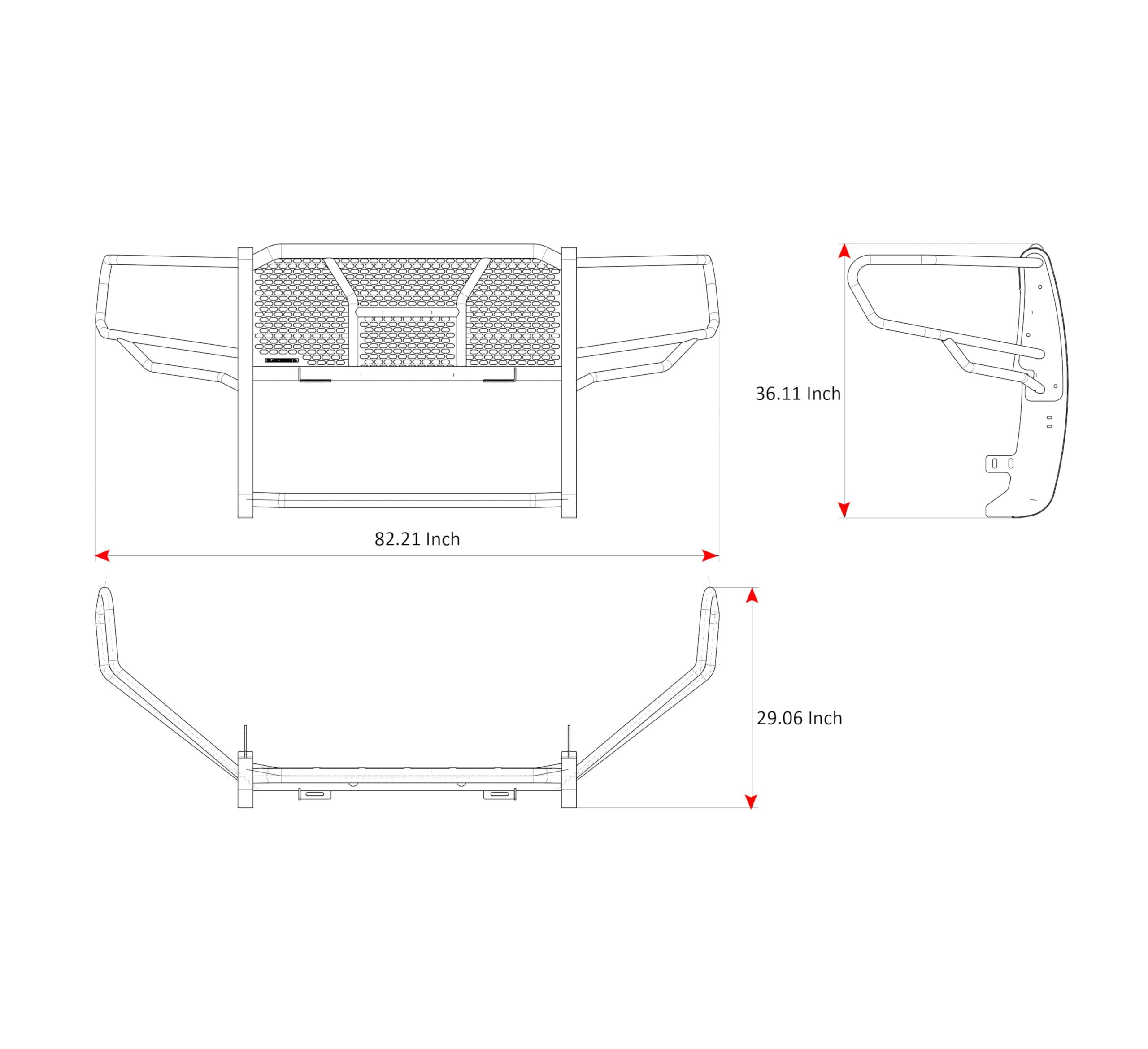 RUGGED Black Horse Heavy Duty Grille Brush Bumper Guard Modular Black Compatible with 2019-2025 Ram 1500-RU-DORA19-B