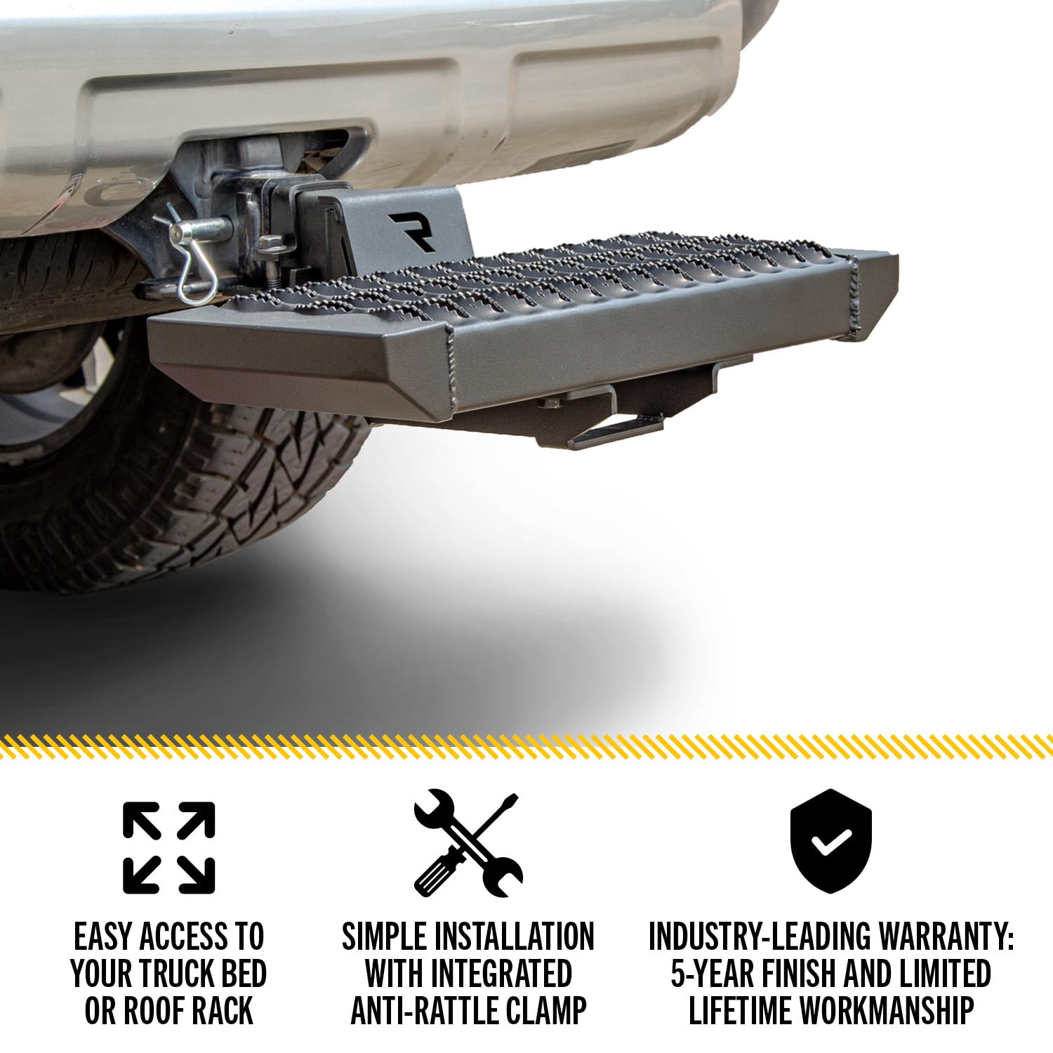 Growler Hitch Step RealTruck | Aluminum, 19" Long x 7" Wide, Textured Black | GHS2018-TX | Universal w/ Standard 2" Hitch Receiver