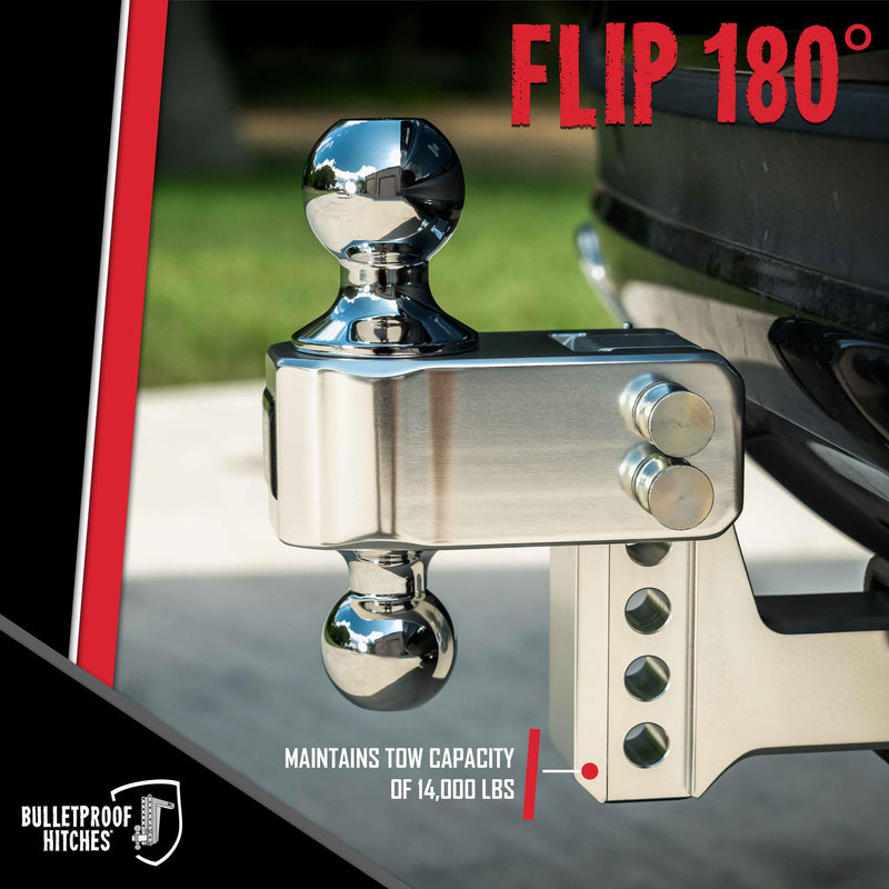2.0" BulletProof Hitches Aluminum Trailer Hitch (14,000 lb. Rating) - Adjustable Hitch with 2" Drop/Rise and 2" & 2-5/16" Dual Ball - Corrosion-Resistant Tow Hitch