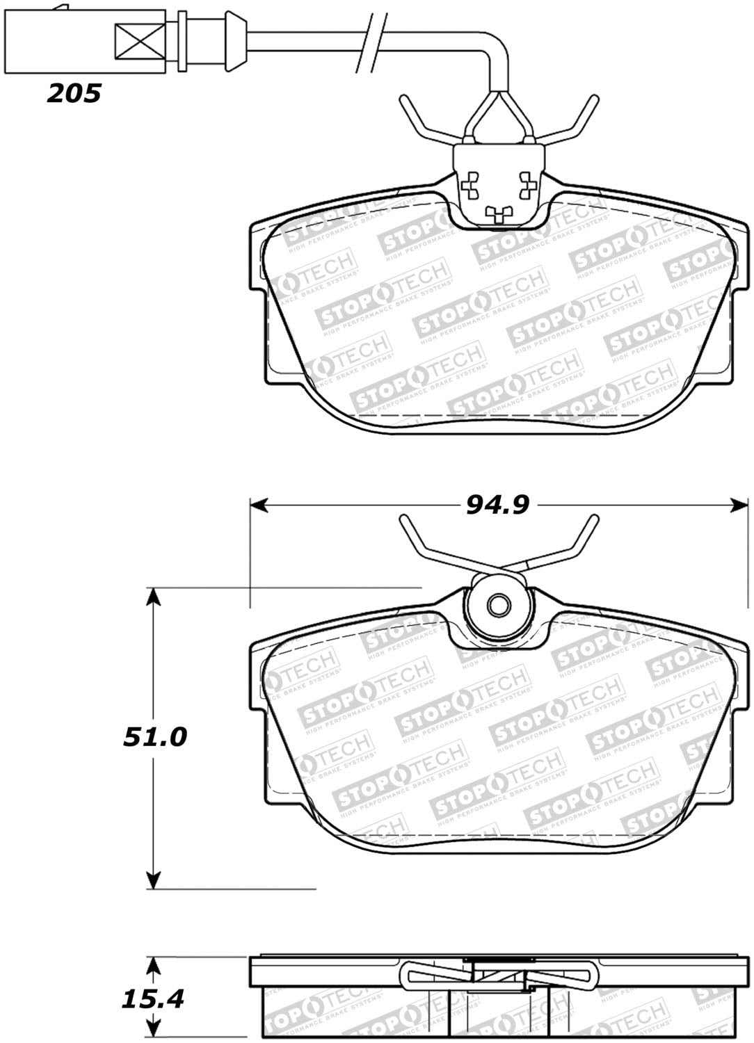 Rear StopTech 308.08772 Brake Pads with Shims Street