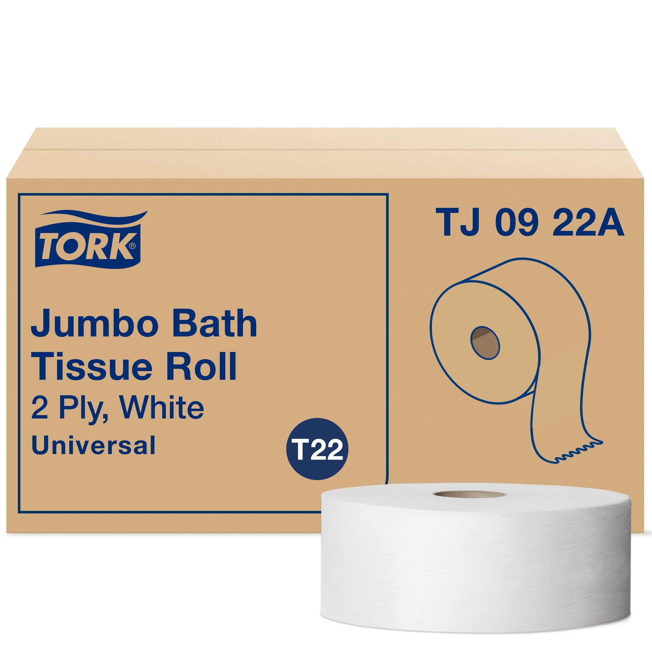 Tork Toilet Paper Roll Jumbo White T22, Universal, 2-ply, 12 x 1000', TJ0922A