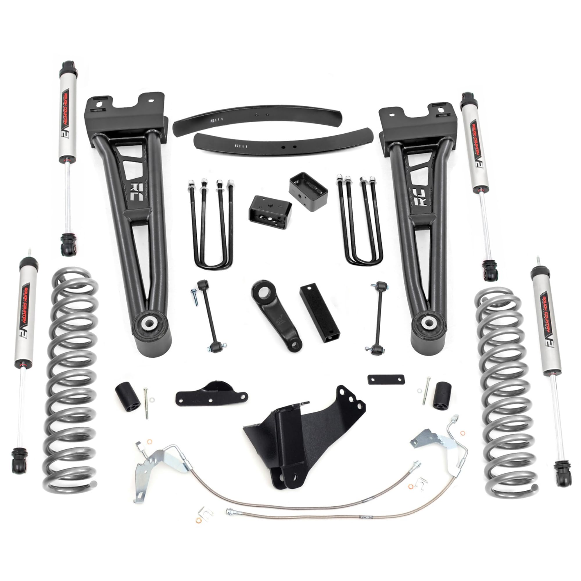 6 Inch Lift Kit Rough Country with V2 Monotube Shocks for Ford F-250/F-350 Super Duty (2008-2010) - Gas Models, Includes Radius Arms