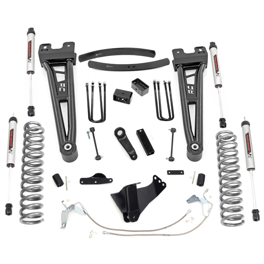 6 Inch Lift Kit Rough Country with V2 Monotube Shocks for Ford F-250/F-350 Super Duty (2008-2010) - Gas Models, Includes Radius Arms
