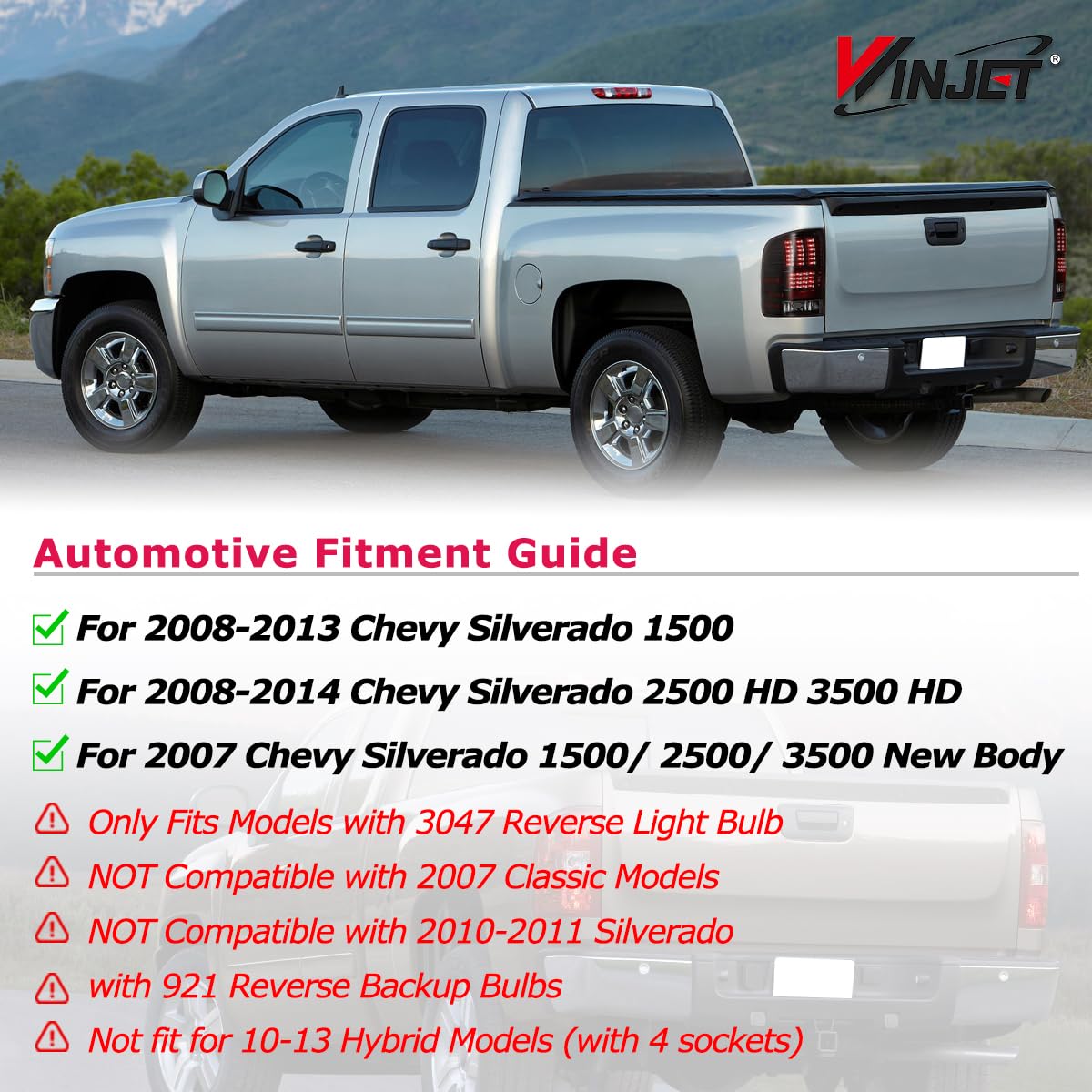 LED Taillights Winjet for [2007-2013 Chevy Silverado 1500] [2007 2008 2009 2010 2011 2012 2013 2014 Silverado 2500/3500] Rear Lamps Driver and Passenger Side Clear