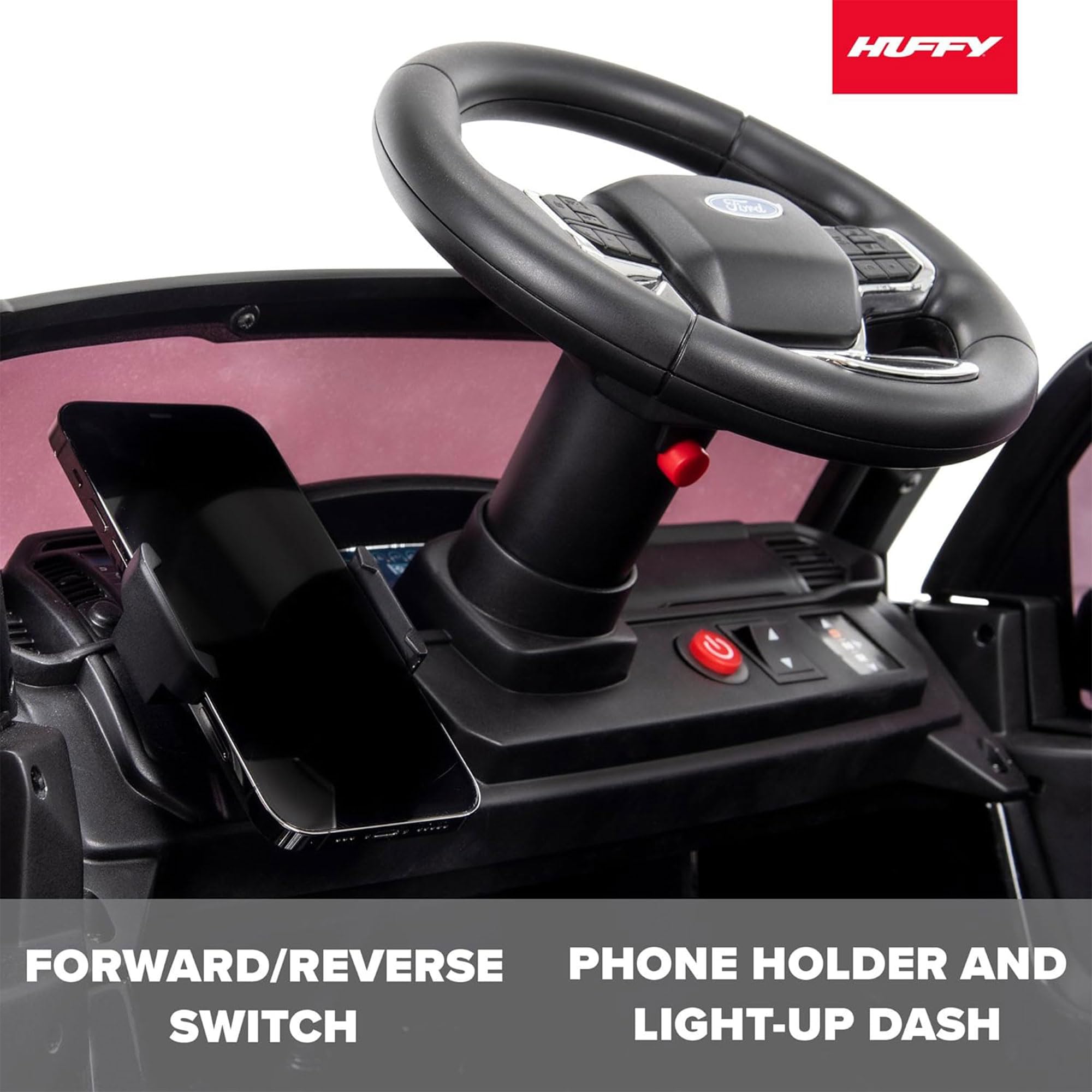 Huffy 6V Ford F150 Platinum Black Kids Ride On Truck, Real LED Headlights and Sounds, Ages 2-7, Max Weight 65lbs, 2.5MPH Speed, Forward and Reverse, Large Durable Tires, Simple Wall Charging