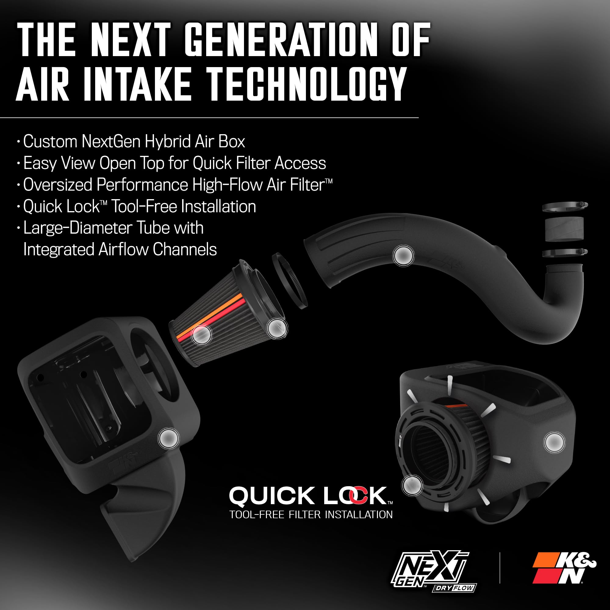 NextGen K&N Cold Air Intake System: Dry-Flow Cotton Filter: Compatible with 2013-2024 RAM 1500, 1500 Classic; 50-1564D