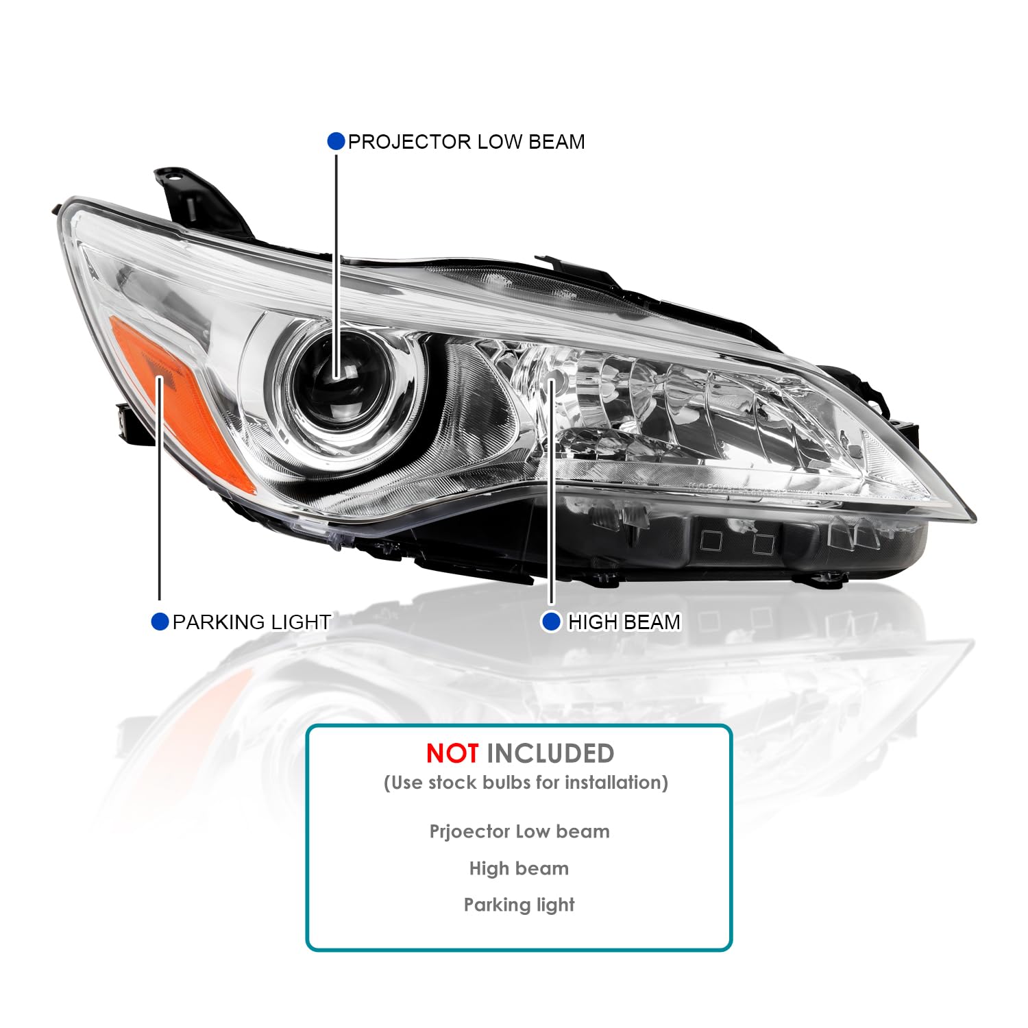 Chrome Projector Headlights SPEC-D TUNING Compatible with 2015-2017 Toyota Camry, Left + Right Pair Headlamps Assembly