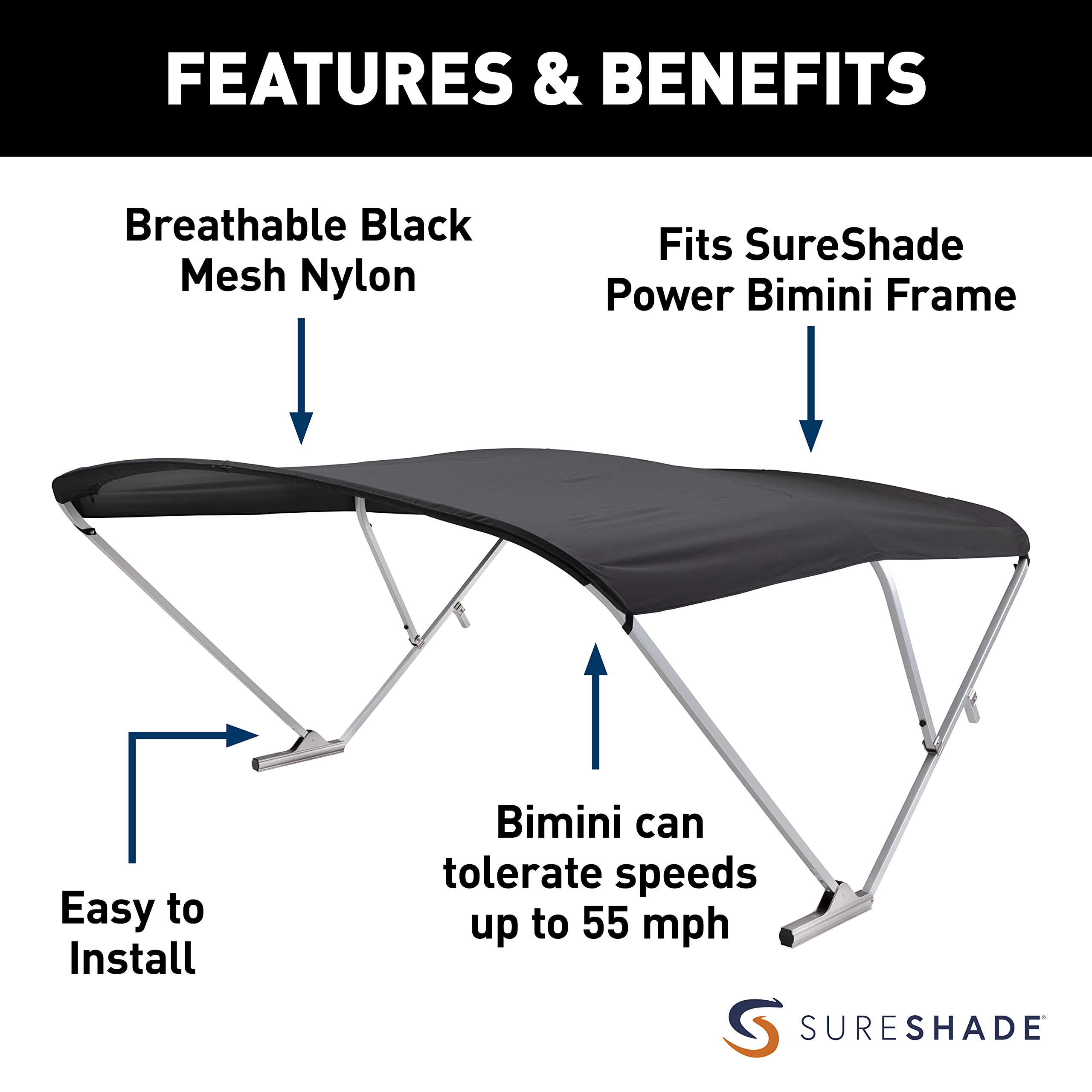 SureShade Speed Top for Pontoon and Deck Boats, Black