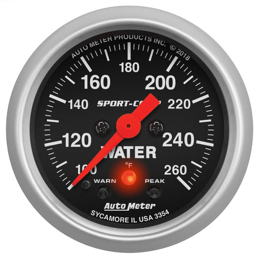 Water Temp AutoMeter 3354 Gauge, 2 1/16", 260ºf, Digital Stepper Motor W/Pk & Wrn, Sport-Comp