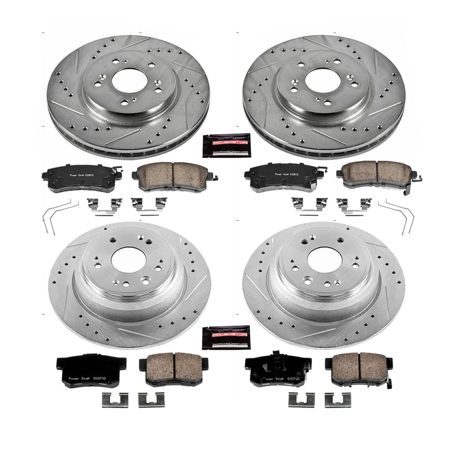 Power Stop K5816 Z23 Carbon Fiber Brake Pads Front and Rear with Drilled & Slotted Brake Rotors Kit For Honda Accord Crosstour 2011, Honda Crosstour 2012-2015 [Model Specific]