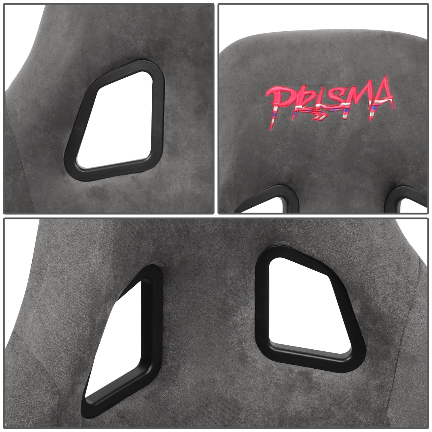 NRG Innovations Universal Fixed Back NRG-FRP-303GM-PRISMA Bucket Racing Seat for 5-Point Harnesses, Size M, Gun Metal Alcantara Material, 22" W X 34" H X 16" D