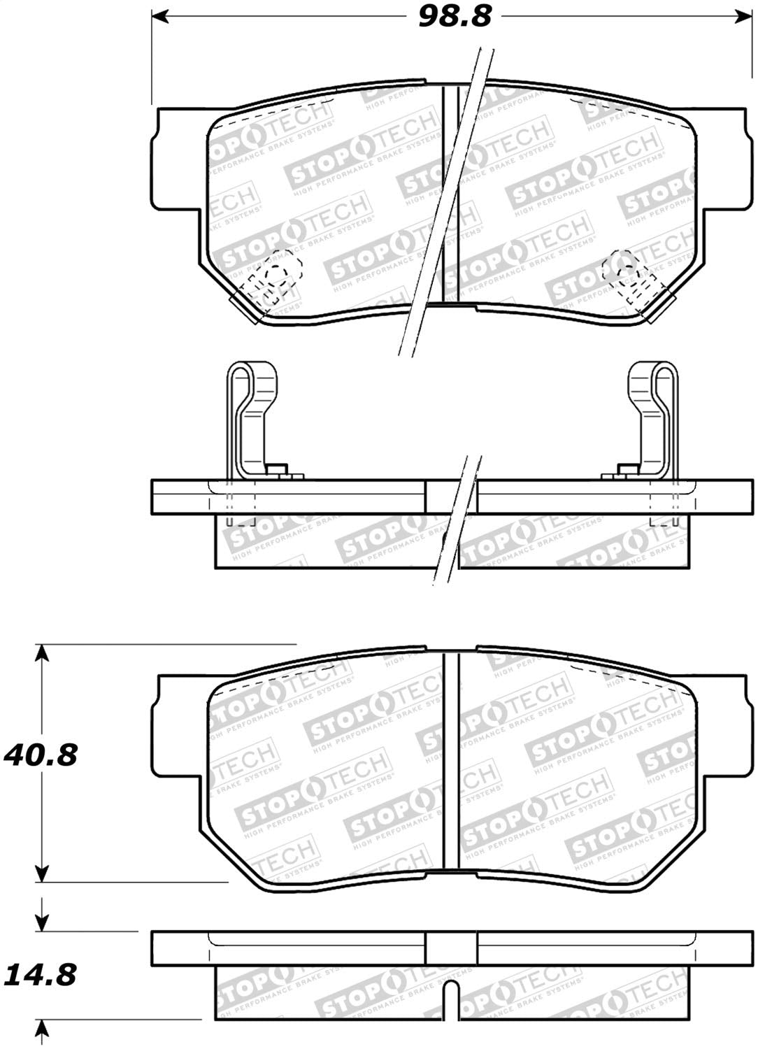 Rear StopTech 308.08130 Brake Pads with Shims and Hardware Street
