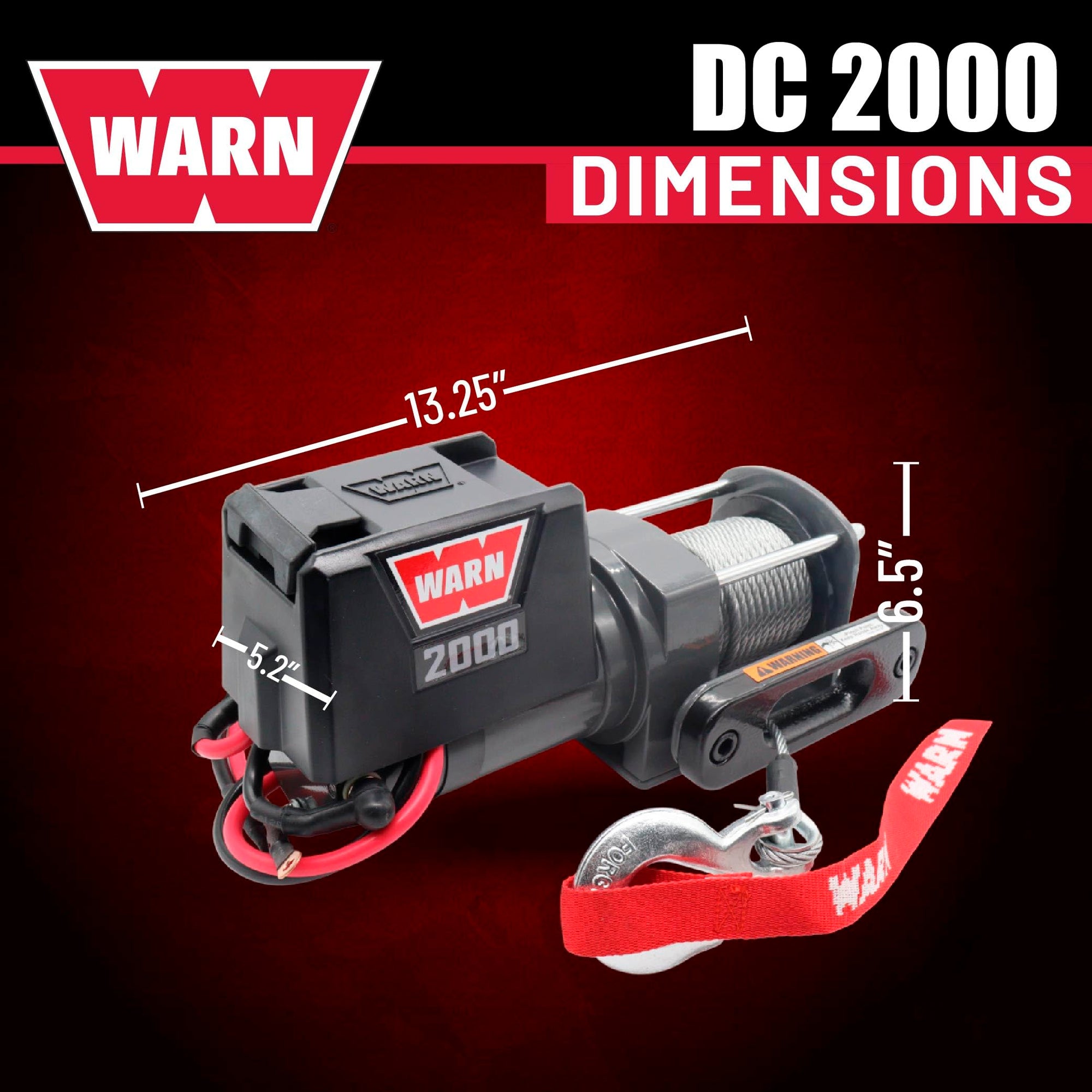 2000 WARN DC 12V Electric Winch, 2000 lb Pulling Capacity | Steel Cable, Hook & Corded Remote | Portable, Compact Power for Trailers, ATVs, Workshops, and General Utility Lifting & Pulling