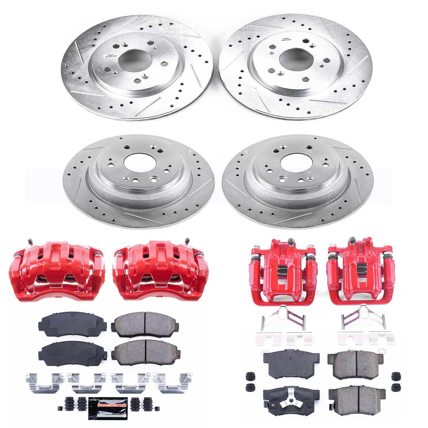 Power Stop Z23 KC5815 Evolution Sport Brake Upgrade Kit with Powder Coated Calipers- Front & Rear For Honda Accord Crosstour 2010-2011, Honda Crosstour 2012 [Model Specific]
