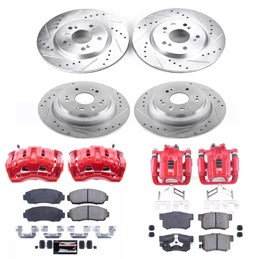 Power Stop Z23 KC5815 Evolution Sport Brake Upgrade Kit with Powder Coated Calipers- Front & Rear For Honda Accord Crosstour 2010-2011, Honda Crosstour 2012 [Model Specific]