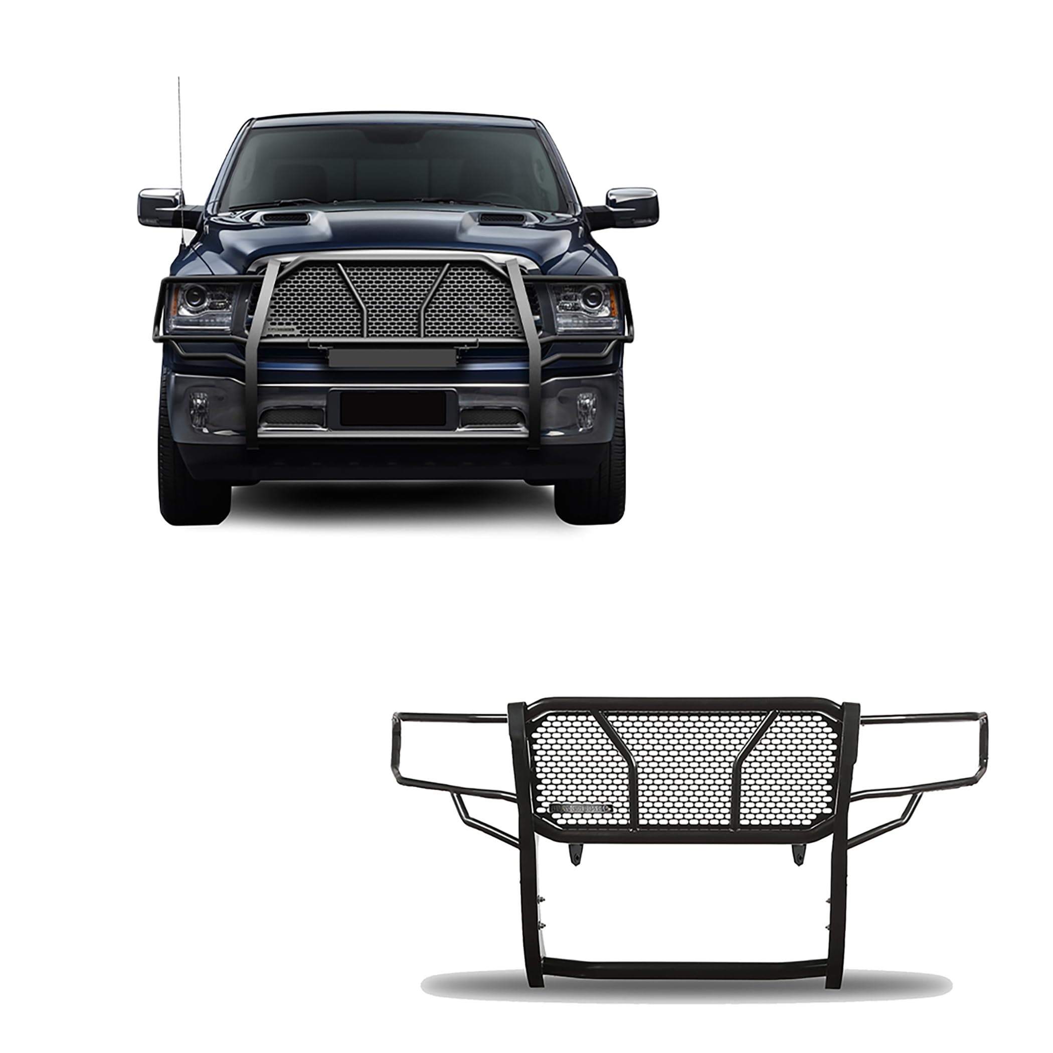 RUGGED Black Horse Heavy Duty Grille Brush Bumper Guard Modular Black Compatible with 2019-2024 Ram 1500 Classic|2011-2018 Ram 1500|2009-2010 Dodge Ram 1500-RU-DORA09-B