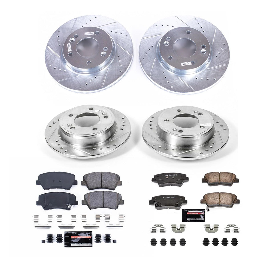 Power Stop K6504 Z23 Carbon Fiber Brake Pads Front and Rear with Drilled & Slotted Brake Rotors Kit For Hyundai Elantra 2011-2016, Hyundai Elantra Coupe 2013-2014 [Model Specific]