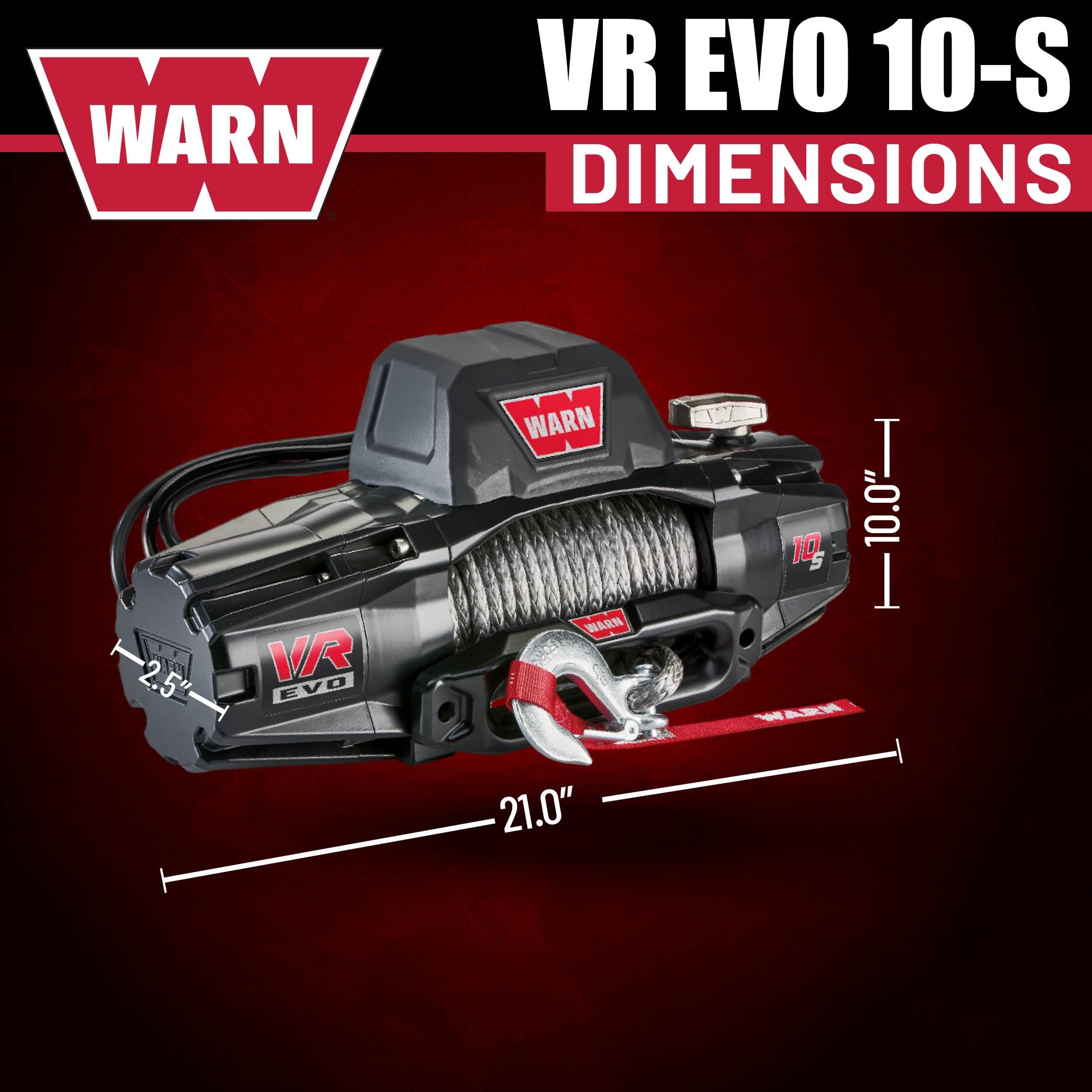 10-S WARN VR EVO Electric 12V Winch – 10,000 lb Pull Capacity, Synthetic Rope, IP68 Waterproof, High-Performance Off-Road Recovery Winch for Trucks, Jeeps, and SUVs