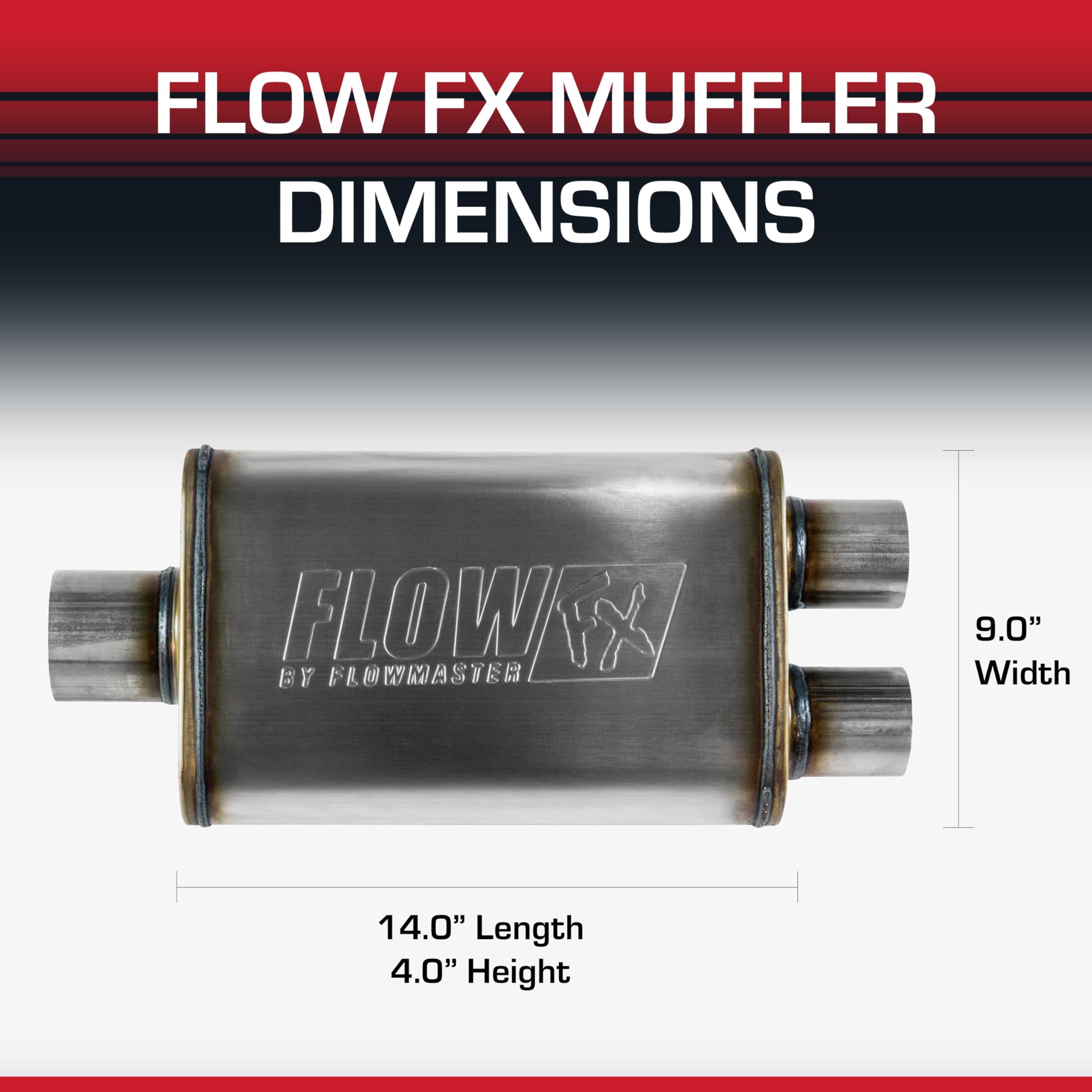 Flowmaster Chambered FX Muffler – 3.00” Center In / 2.50” Dual Out – Moderate Sound – Stainless Steel – Affordable Performance for Modern Trucks, Muscle Cars & Daily Drivers (72198)