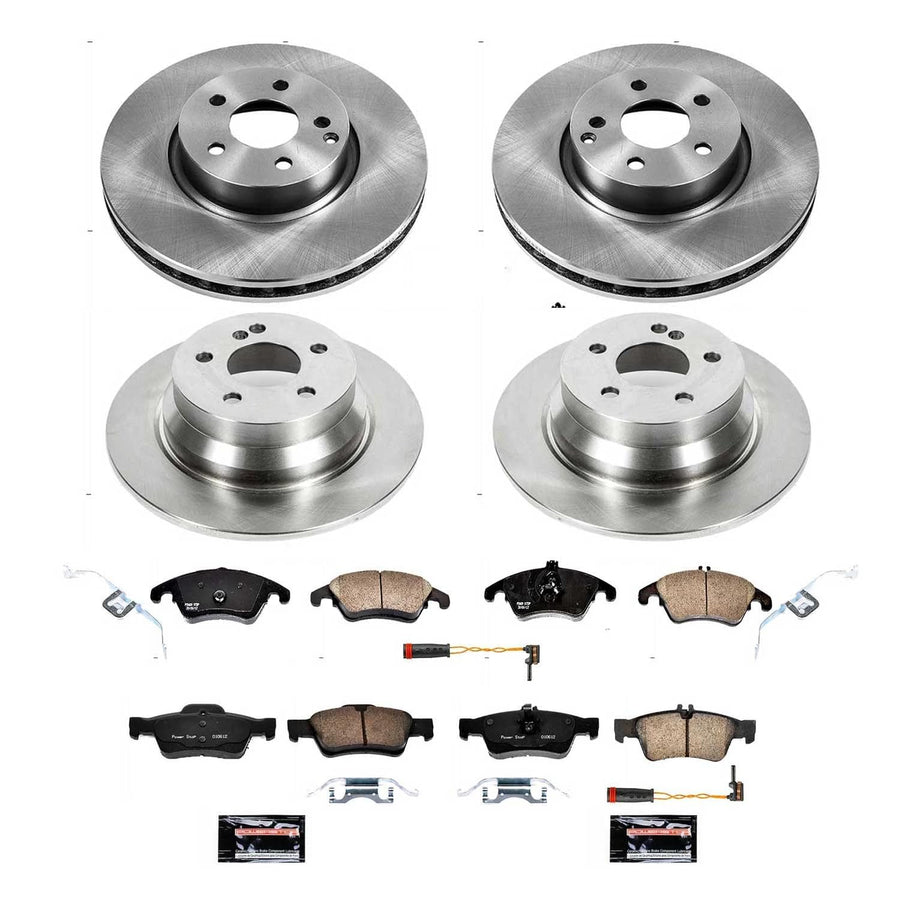 Power Stop KOE7612 Replacement Brake Kit-OE Front and Rear Brake Rotors & Ceramic Brake Pads and 1 Front & 1 Rear Sensor Wires