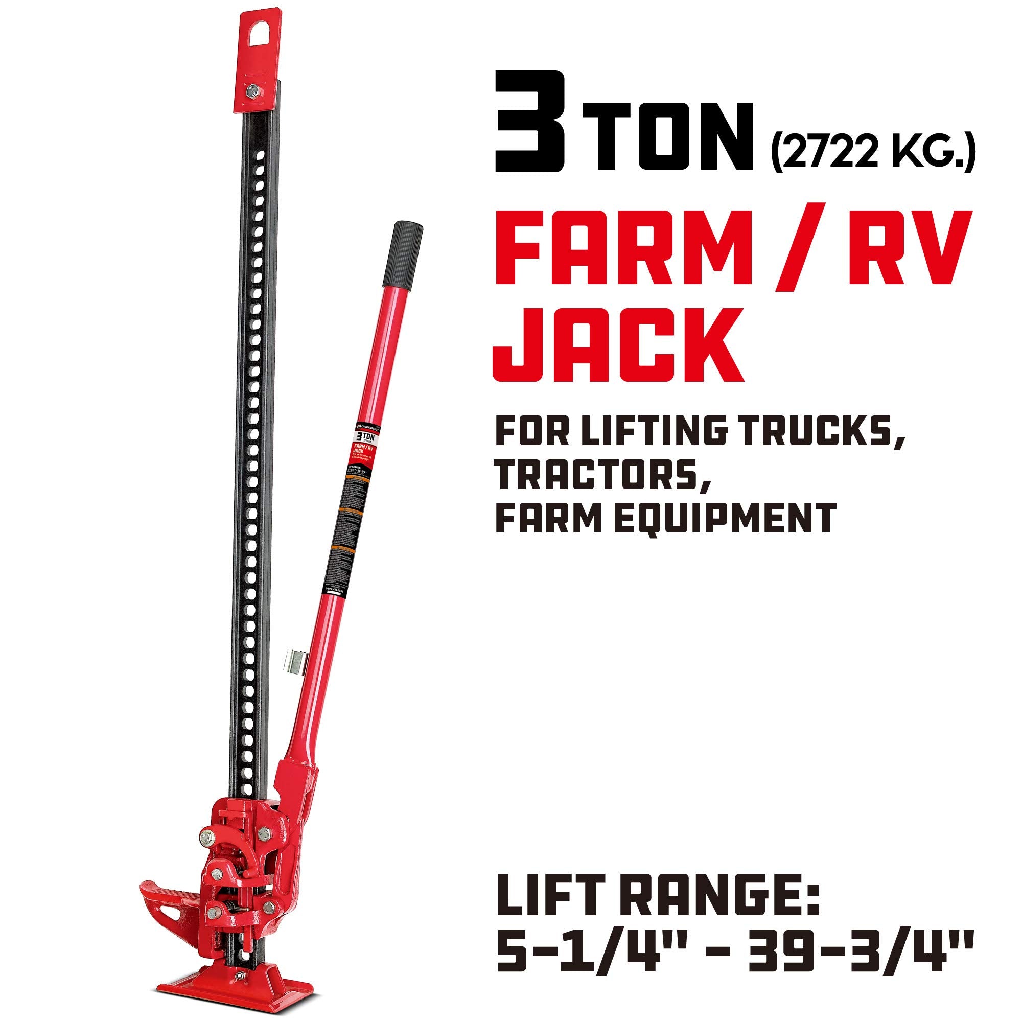 Powerbuilt 8-Inch Off Road Ratcheting Utility Farm Jack, 3 Ton (6,000 lb) Capacity Utility High Lift Farm Jack, Lift Range: 5-1/4" to 34-1/2", for Tractor Truck SUV -647587