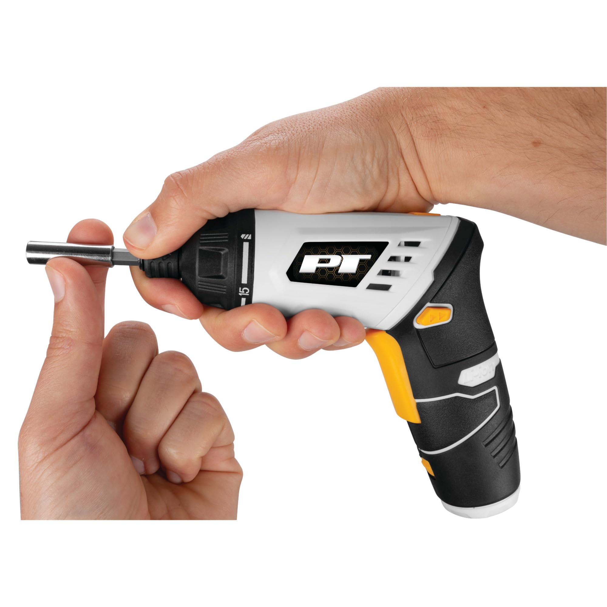 4V Li-Ion Performance Tool W7730 Folding Screwdriver w/LED Light - 1/4 in. Drive, USB-C Charging, Extensions Included, Gray/Yellow